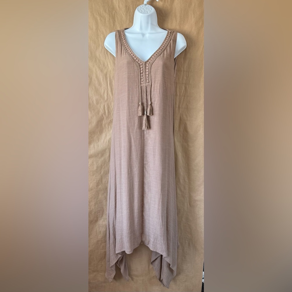 Long-Flowy Tan Dress! Super Comfortable